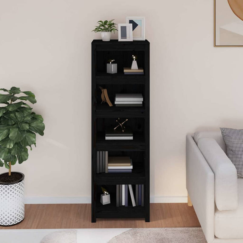 Bibliotecă, negru, 50x35x154 cm, lemn masiv de pin