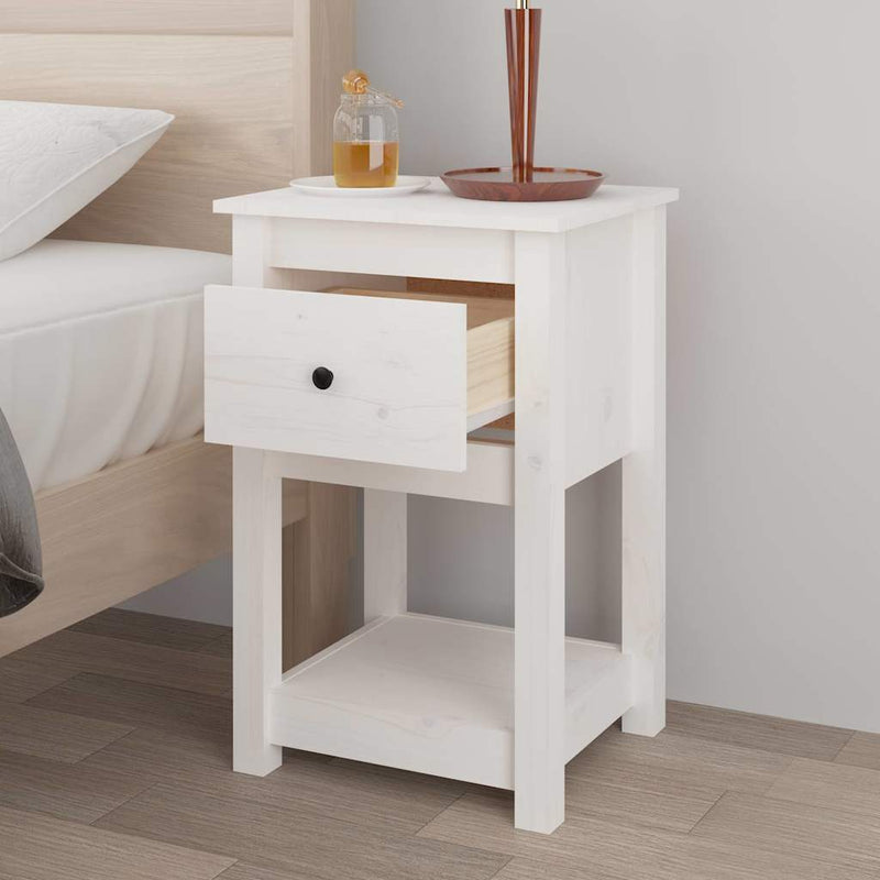 Noptiere, 2 buc., alb, 40x35x61,5 cm, lemn masiv de pin