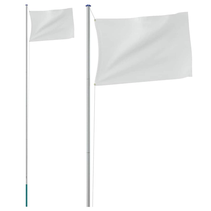 Stâlp de steag telescopic, argintiu, 6,08 m, aluminiu