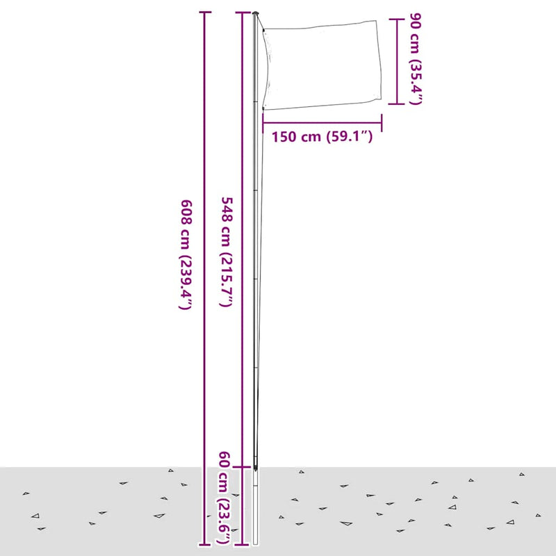 Stâlp de steag telescopic, argintiu, 6,08 m, aluminiu