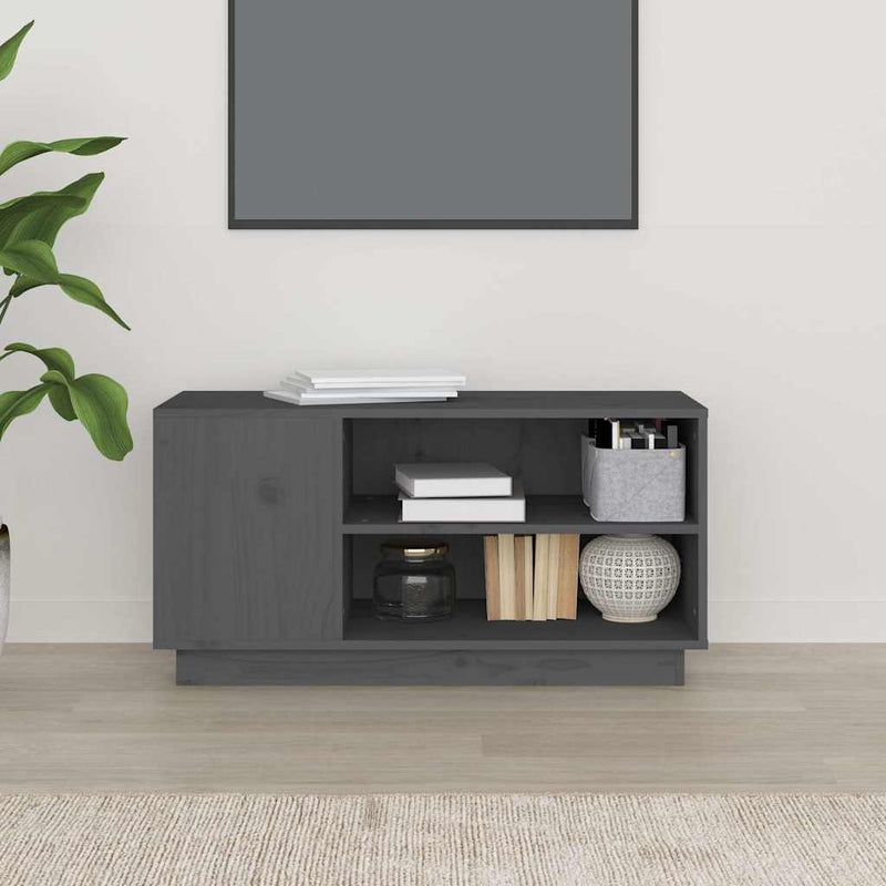 Comodă TV, gri, 80x35x40,5 cm, lemn masiv de pin