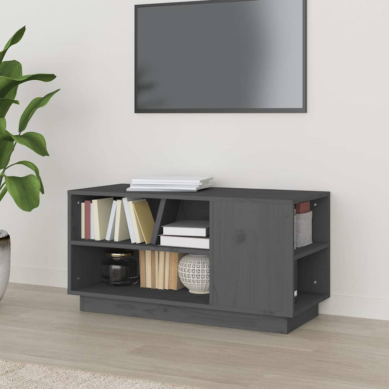 Comodă TV, gri, 80x35x40,5 cm, lemn masiv de pin