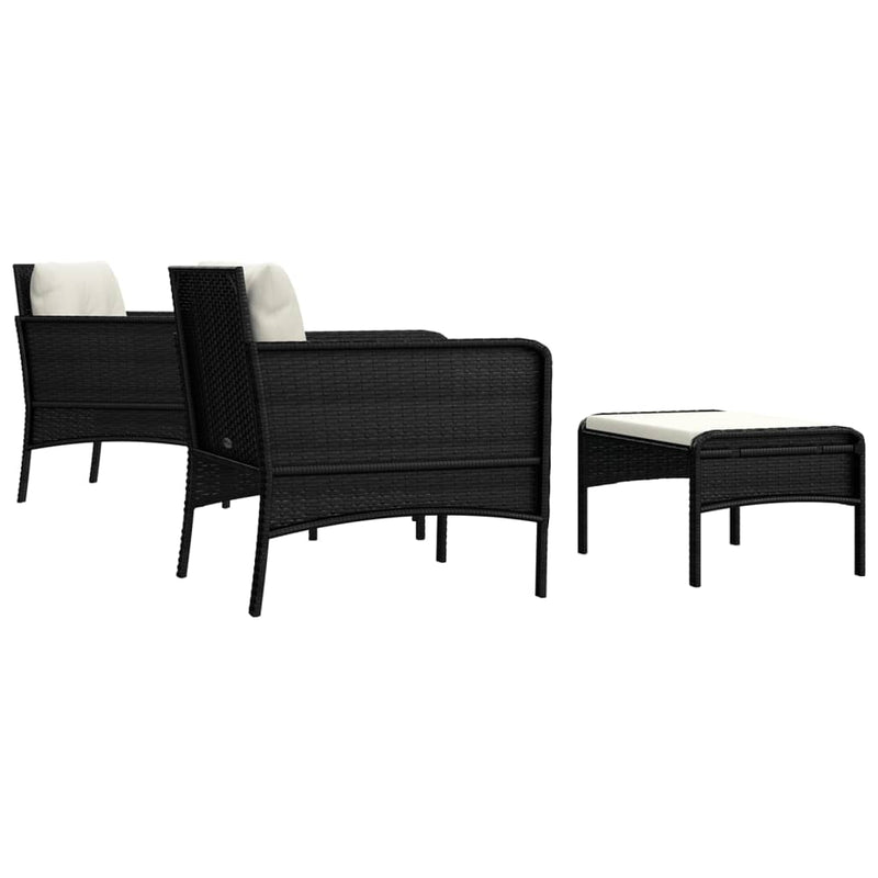 Set șezlonguri de grădină, 5 piese, cu perne, negru, poliratan
