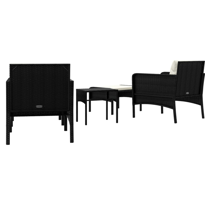 Set șezlonguri de grădină, 5 piese, cu perne, negru, poliratan