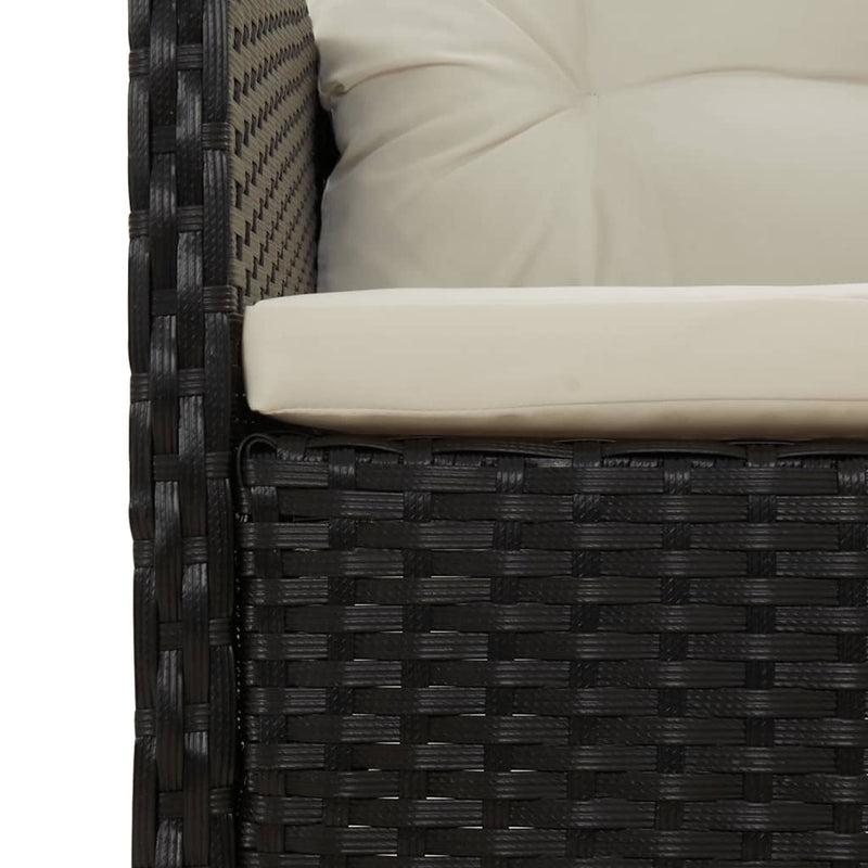 Set șezlonguri de grădină, 5 piese, cu perne, negru, poliratan