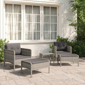Set mobilier de grădină cu perne, 5 piese, gri, poliratan