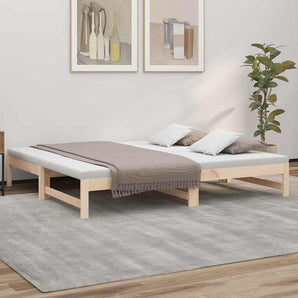 Pat de zi extensibil, 2x(75x190) cm, lemn masiv de pin