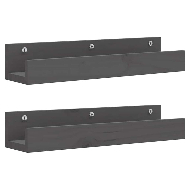 Rafturi de perete, 2 buc., gri, 50x12x9 cm, lemn masiv de pin