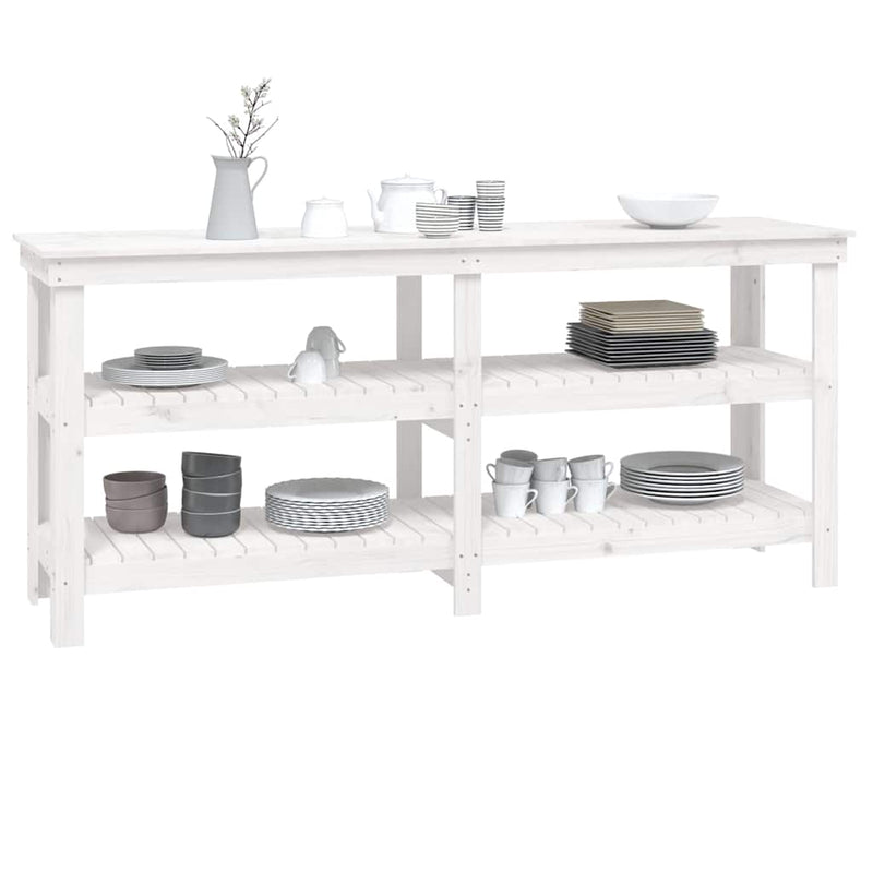 Banc de lucru cu raft Alb 181 x 50 x 80 cm Lemn masiv de pin