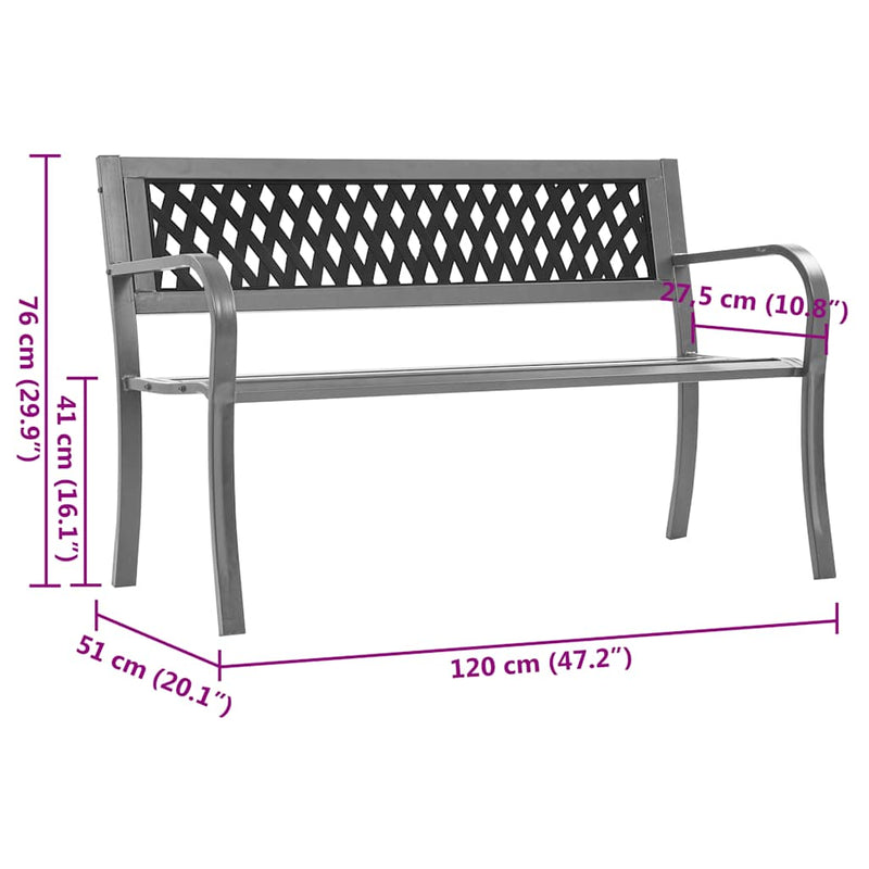 Bancă de grădină din oțel, negru, 120 cm