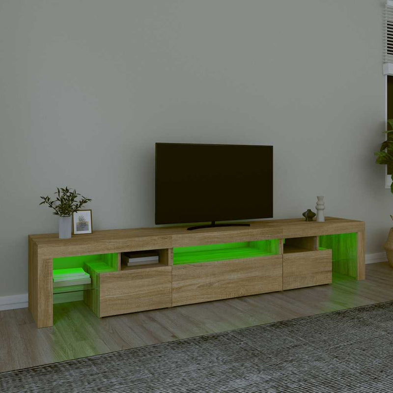 Comodă TV cu lumini LED, stejar sonoma, 215x36,5x40cm