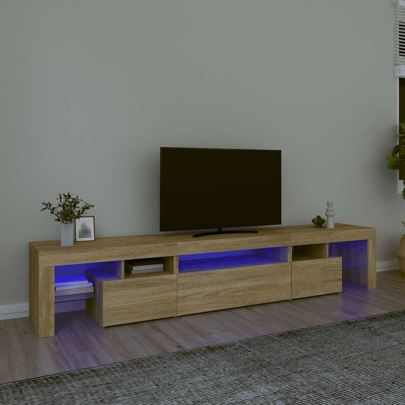 Comodă TV cu lumini LED, stejar sonoma, 215x36,5x40cm