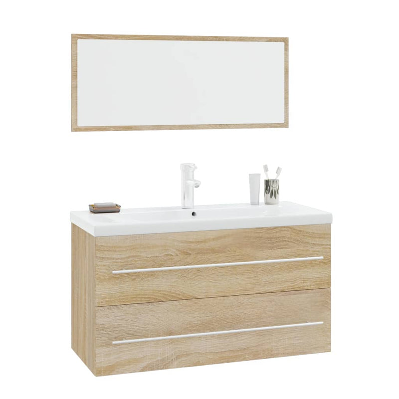 Set mobilier de baie, 3 piese, stejar sonoma