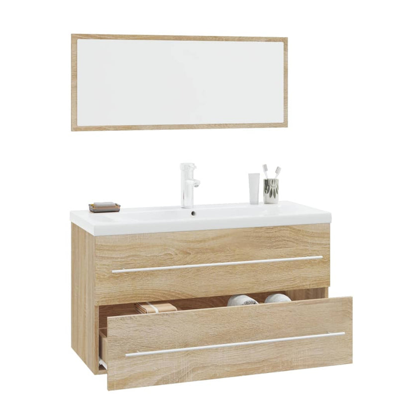 Set mobilier de baie, 3 piese, stejar sonoma