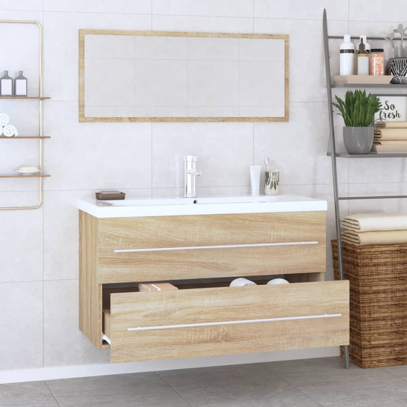 Set mobilier de baie, 3 piese, stejar sonoma