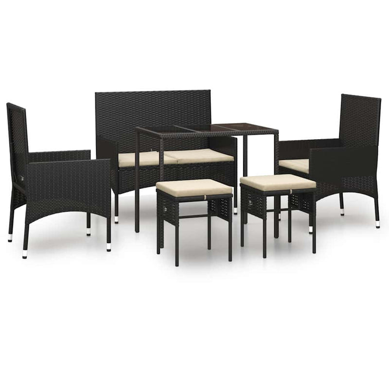 Set mobilier de grădină cu perne, 6 piese, negru, poliratan