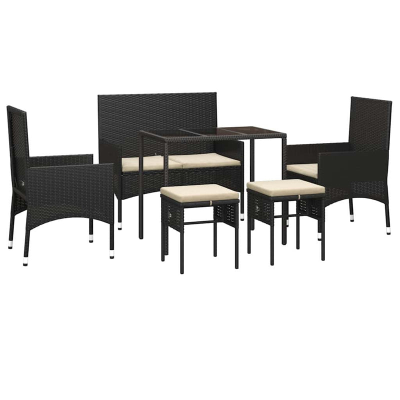 Set mobilier de grădină cu perne, 6 piese, negru, poliratan