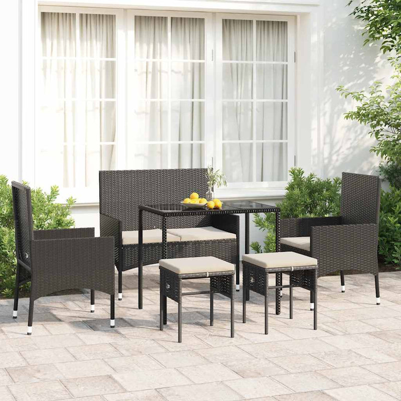 Set mobilier de grădină cu perne, 6 piese, negru, poliratan