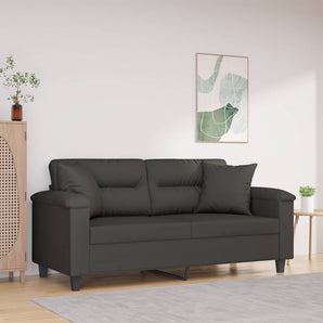Canapea cu 2 locuri, perne&pernuțe gri închis 140 cm microfibră
