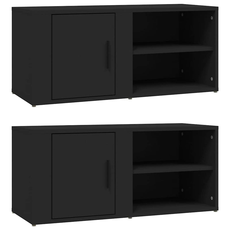 Comode TV, 2 buc., negru, 80x31,5x36 cm, lemn prelucrat