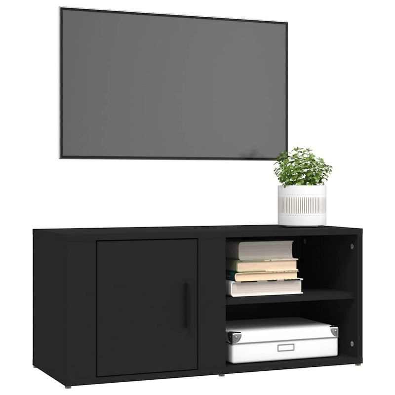 Comode TV, 2 buc., negru, 80x31,5x36 cm, lemn prelucrat