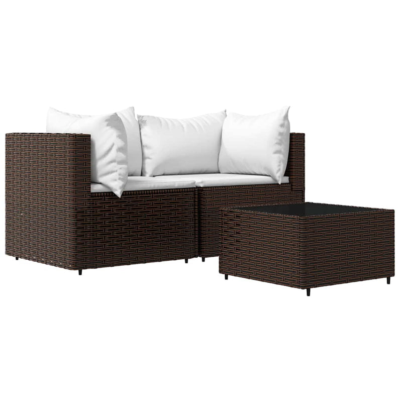 Set mobilier de grădină cu perne, 3 piese, maro, poliratan