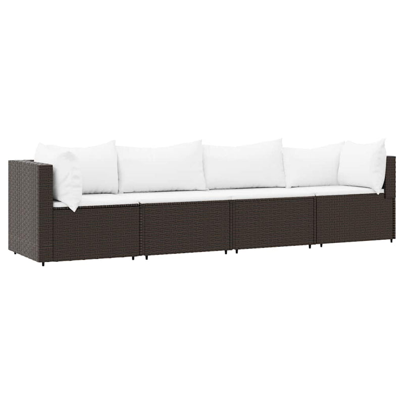 Set mobilier de grădină cu perne, 4 piese, maro, poliratan