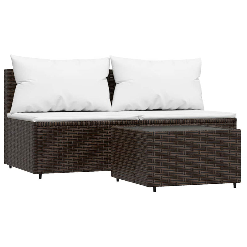 Set mobilier de grădină cu perne, 3 piese, maro, poliratan