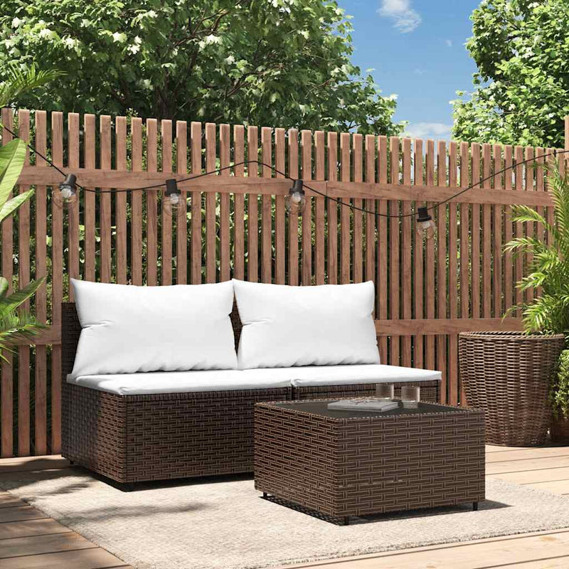 Set mobilier de grădină cu perne, 3 piese, maro, poliratan