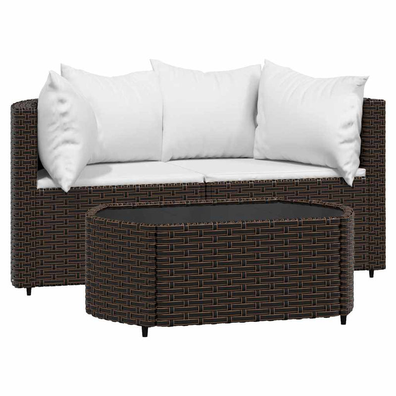 Set mobilier de grădină cu perne, 3 piese, maro, poliratan