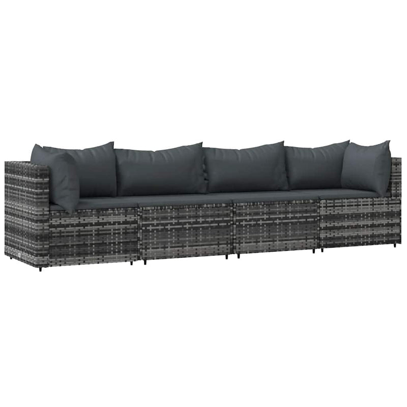 Set mobilier de grădină cu perne, 4 piese, gri, poliratan