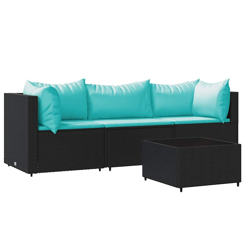 Set mobilier relaxare grădină 4 piese cu perne poliratan negru
