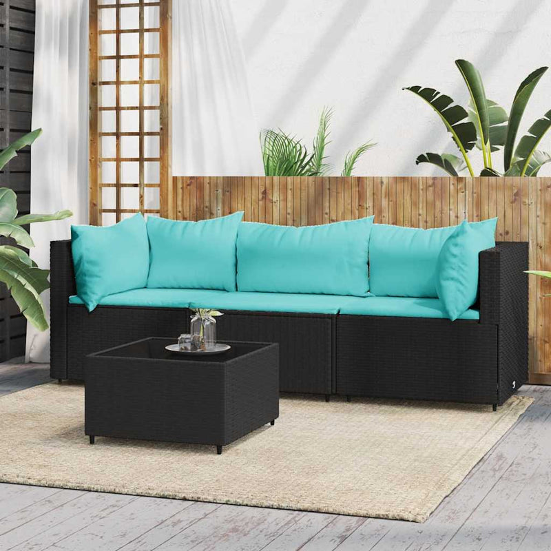 Set mobilier relaxare grădină 4 piese cu perne poliratan negru