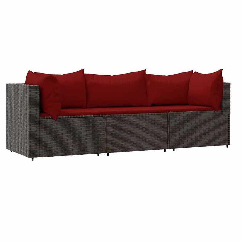 Set mobilier de grădină cu perne, 3 piese, maro, poliratan