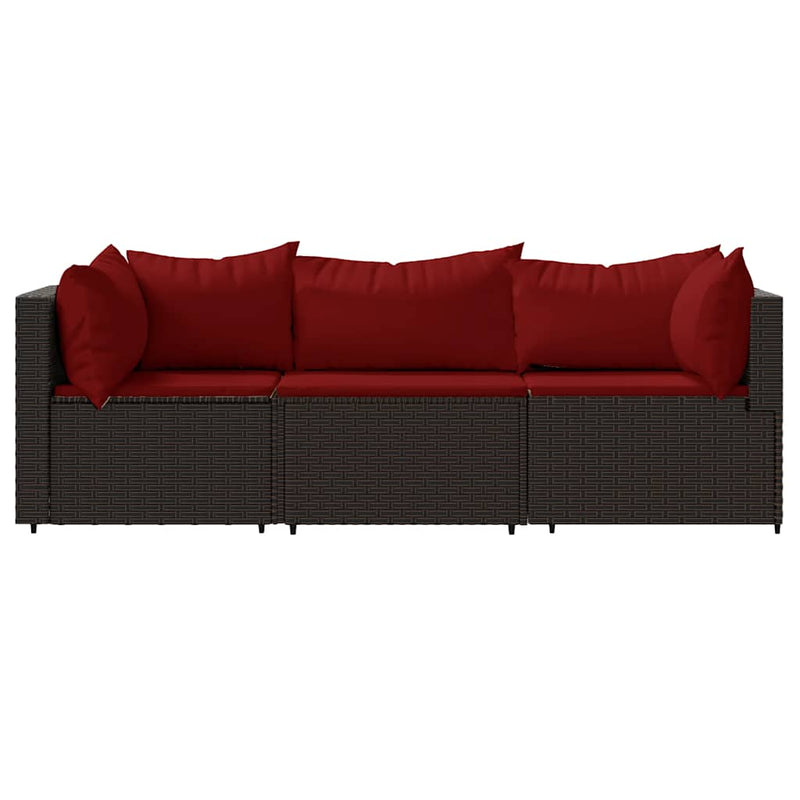 Set mobilier de grădină cu perne, 3 piese, maro, poliratan