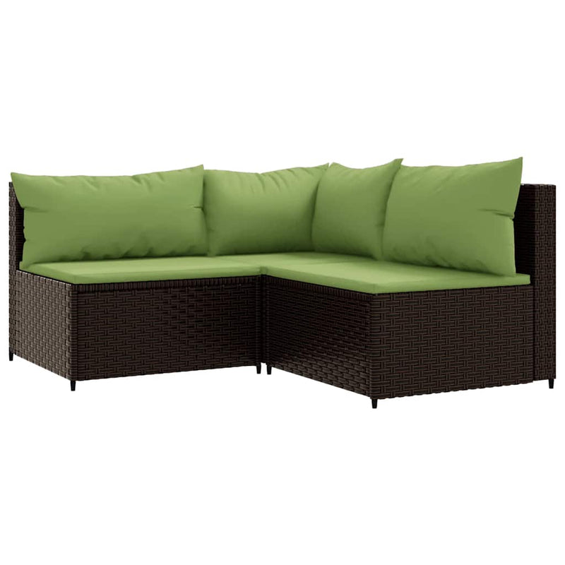 Set mobilier de grădină cu perne, 3 piese, maro, poliratan