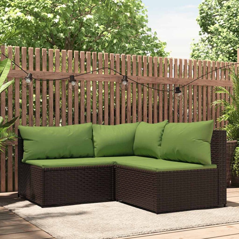 Set mobilier de grădină cu perne, 3 piese, maro, poliratan