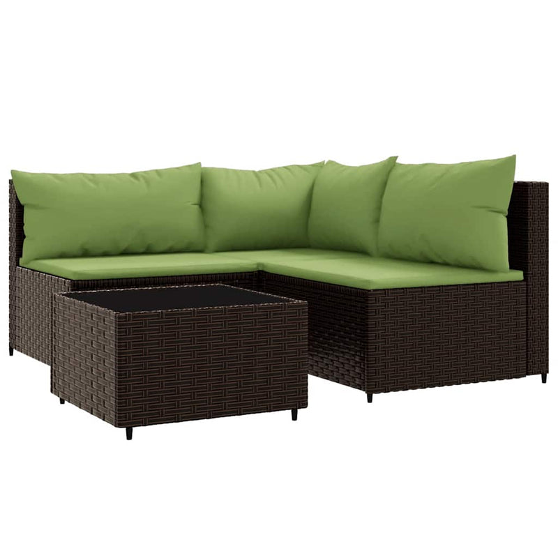 Set mobilier de grădină cu perne, 4 piese, maro, poliratan