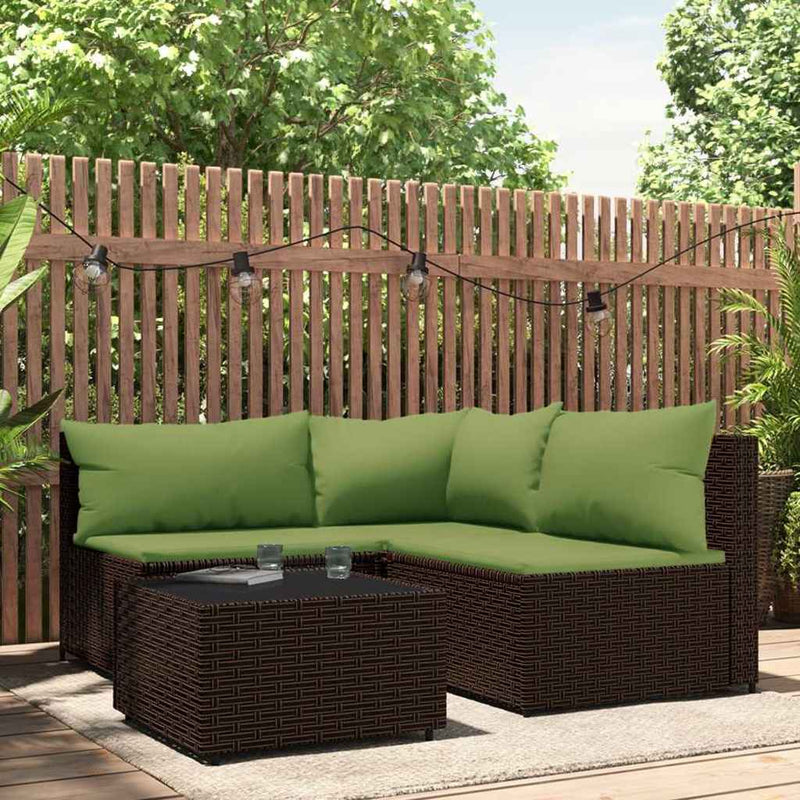 Set mobilier de grădină cu perne, 4 piese, maro, poliratan