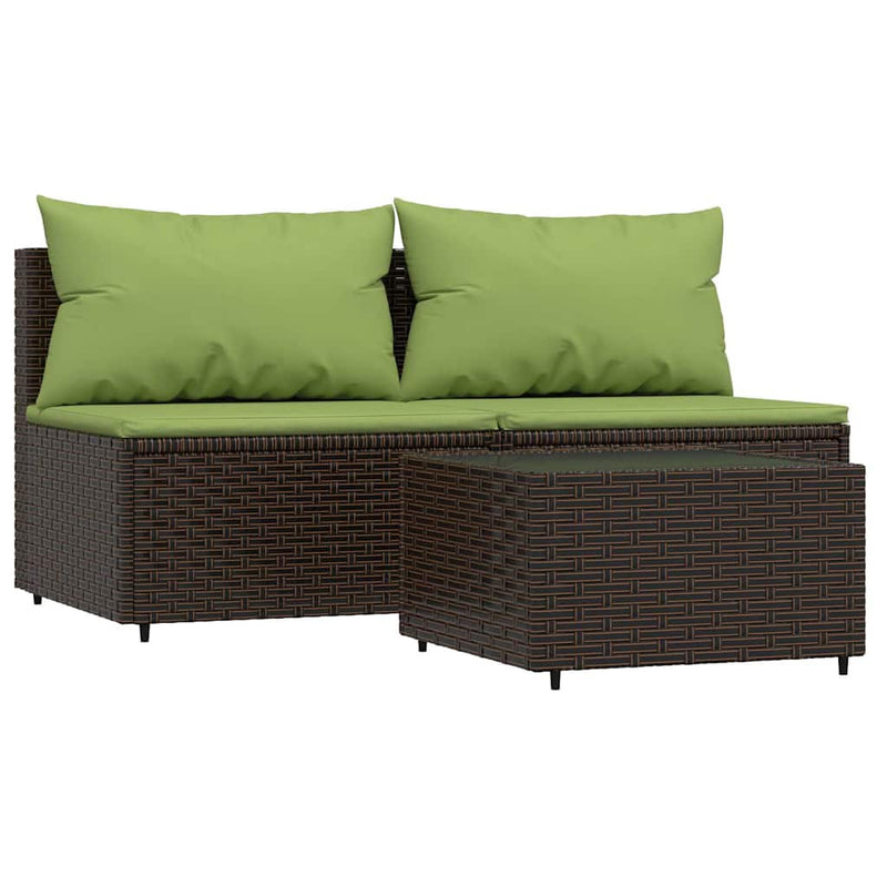 Set mobilier de grădină cu perne, 3 piese, maro, poliratan