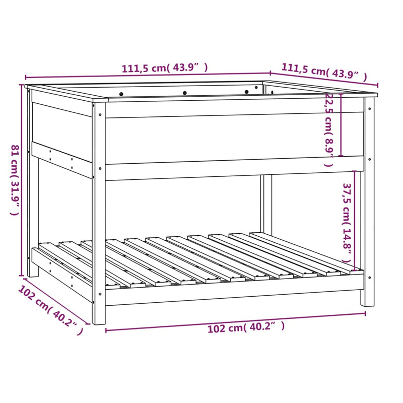 Jardinieră cu raft maro miere 111,5x111,5x81 cm lemn masiv pin