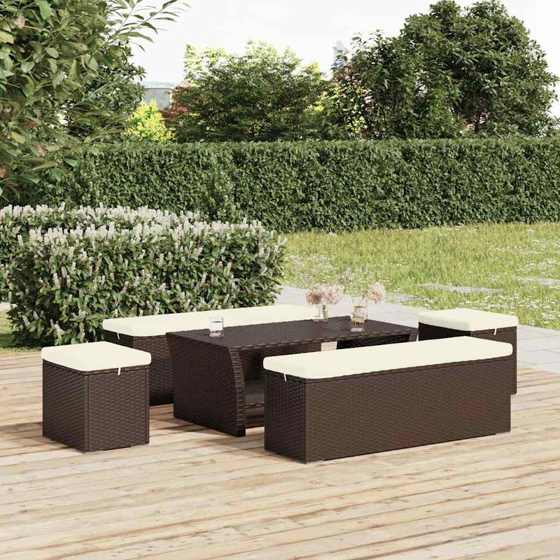 Taburete cu perne, 2 buc, maro, 40x30x40 cm, poliratan