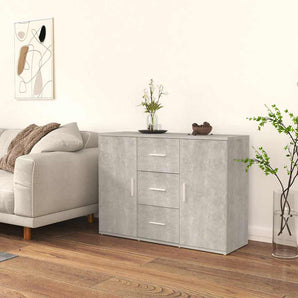 Servantă, gri beton, 91x29,5x65 cm, lemn prelucrat