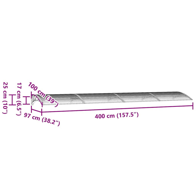 Copertină de ușă neagră 400x100 cm, policarbonat