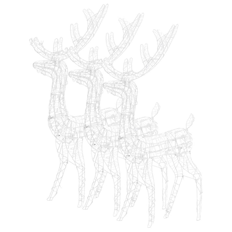 Decorațiuni reni de Crăciun, 3 buc., alb cald, 128 cm, acril
