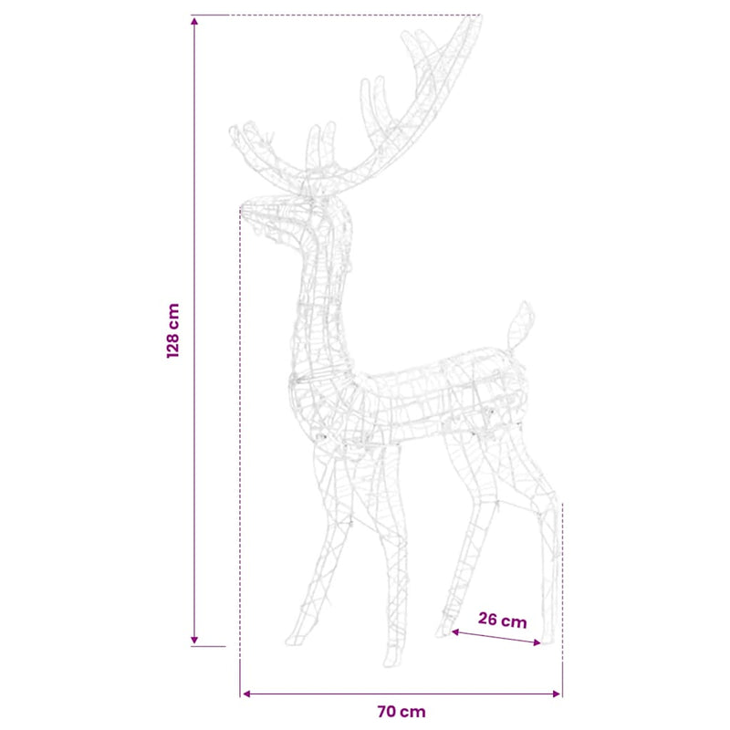 Decorațiuni reni de Crăciun, 3 buc., alb cald, 128 cm, acril