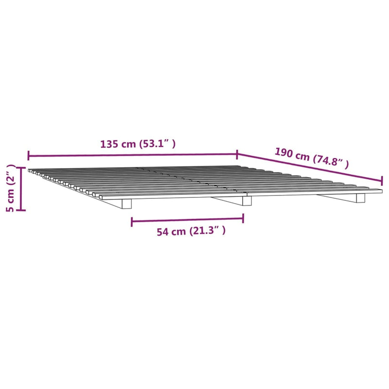 Cadru de pat, alb, 135x190 cm, lemn masiv de pin