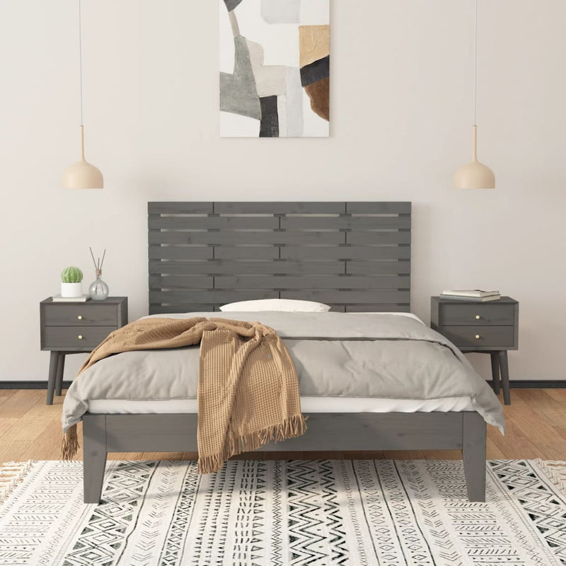 Tăblie de pat pentru perete, gri, 126x3x63 cm, lemn masiv pin