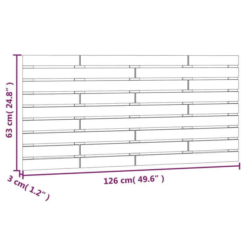 Tăblie de pat pentru perete, gri, 126x3x63 cm, lemn masiv pin