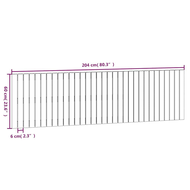 Tăblie de pat pentru perete, gri, 204x3x60 cm, lemn masiv pin
